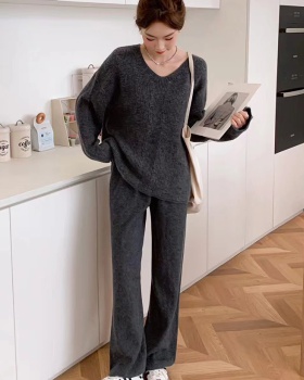 Hollow long pants temperament sweater 2pcs set