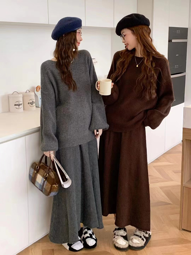 Temperament pure sweater long long skirt 2pcs set