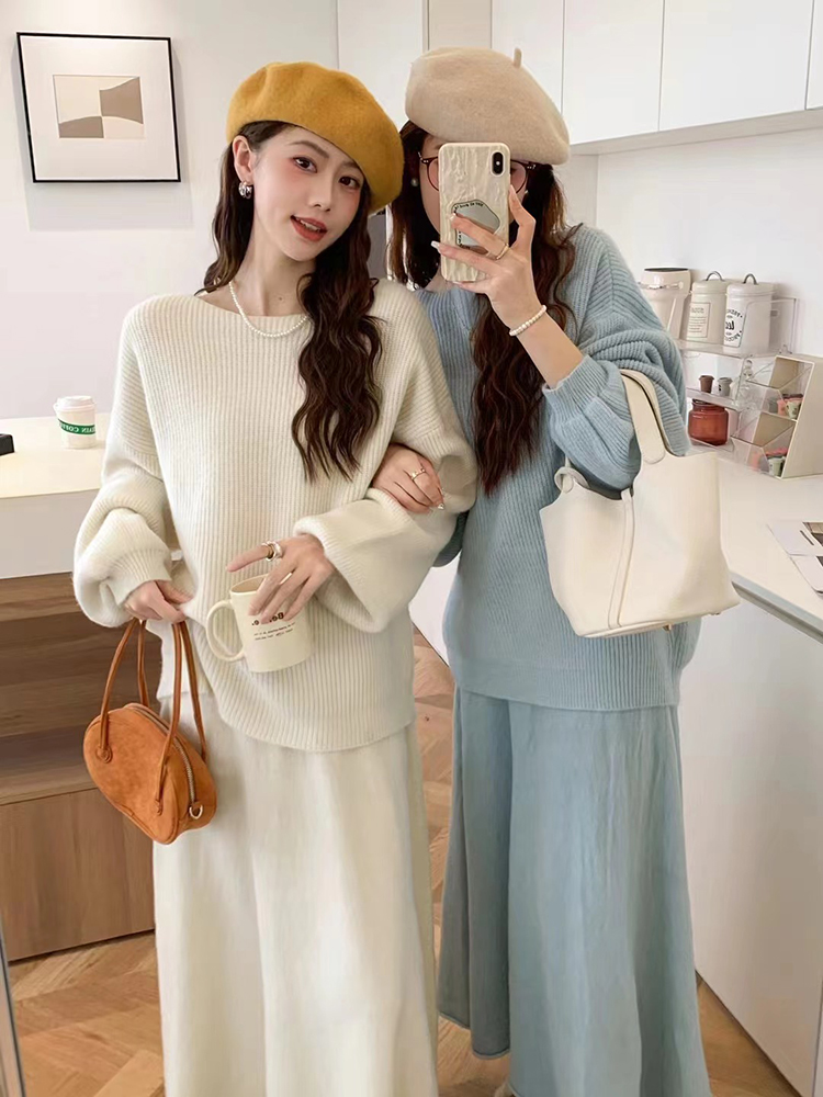 Temperament pure sweater long long skirt 2pcs set