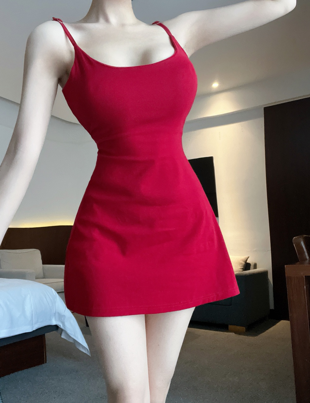 Hollow halter jumpsuit all-match red T-back for women