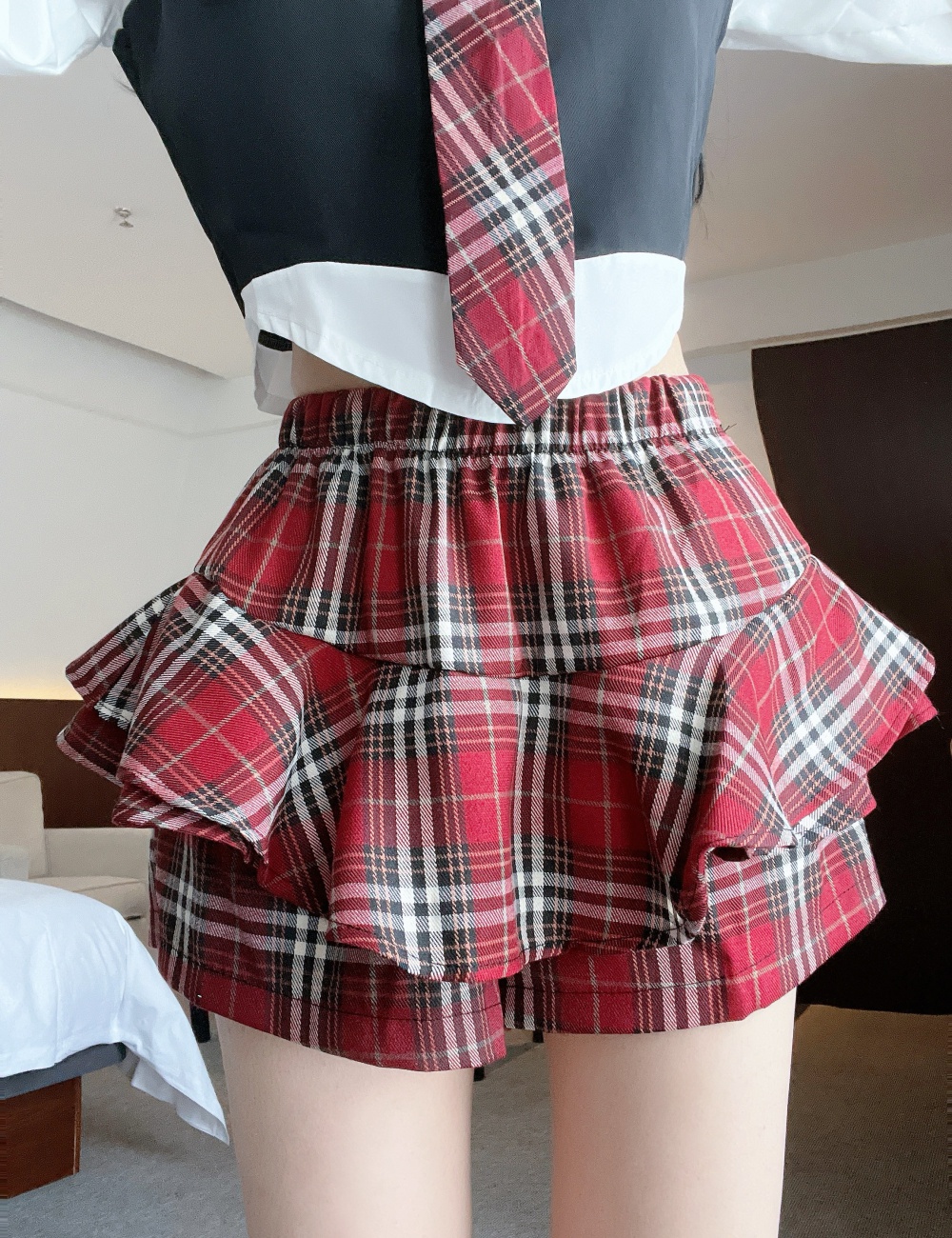 Puff sleeve skirt college style shirt a set for women