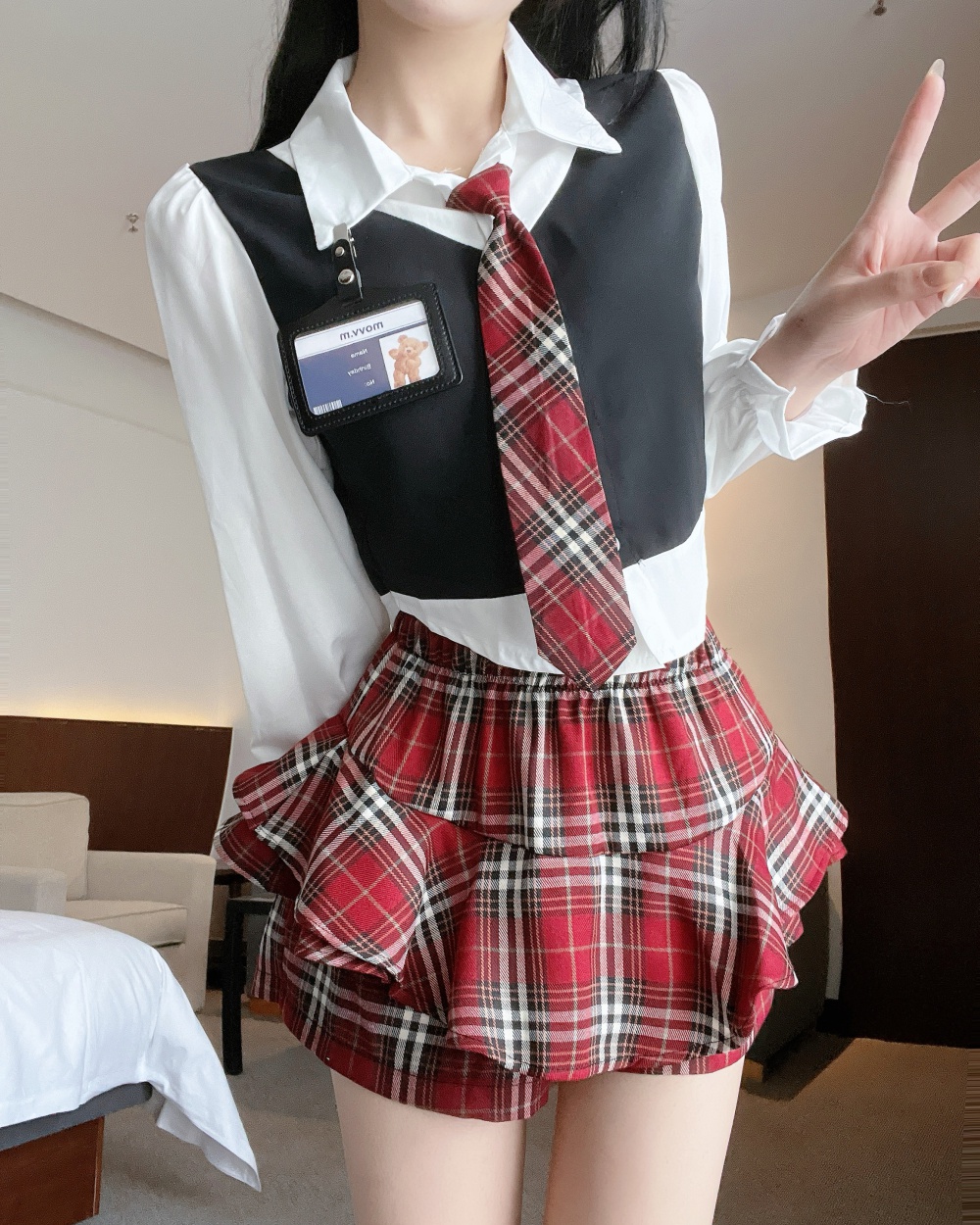 Puff sleeve skirt college style shirt a set for women