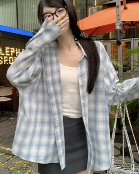 Sunscreen plaid tops loose long sleeve shirt