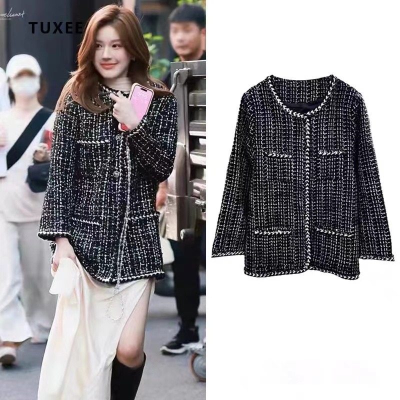 Ladies black chanelstyle coat coarse flower fashion tops