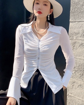 Sexy pure gauze autumn shirt collar tops for women