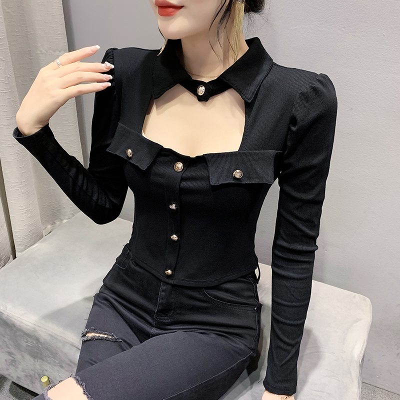 Metal slim small shirt autumn tops for women