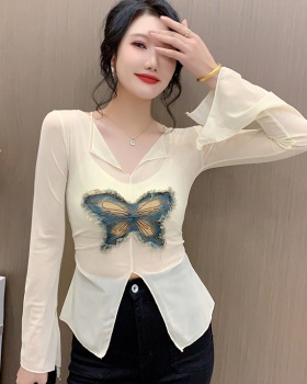 Bow gauze sexy bottoming shirt autumn fashion small shirt