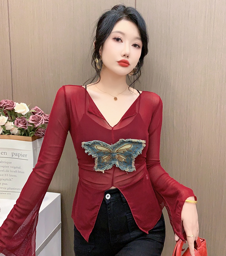 Bow gauze sexy bottoming shirt autumn fashion small shirt