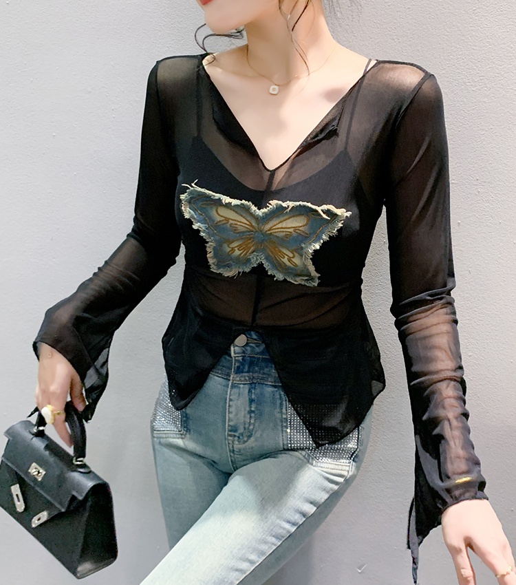 Bow gauze sexy bottoming shirt autumn fashion small shirt