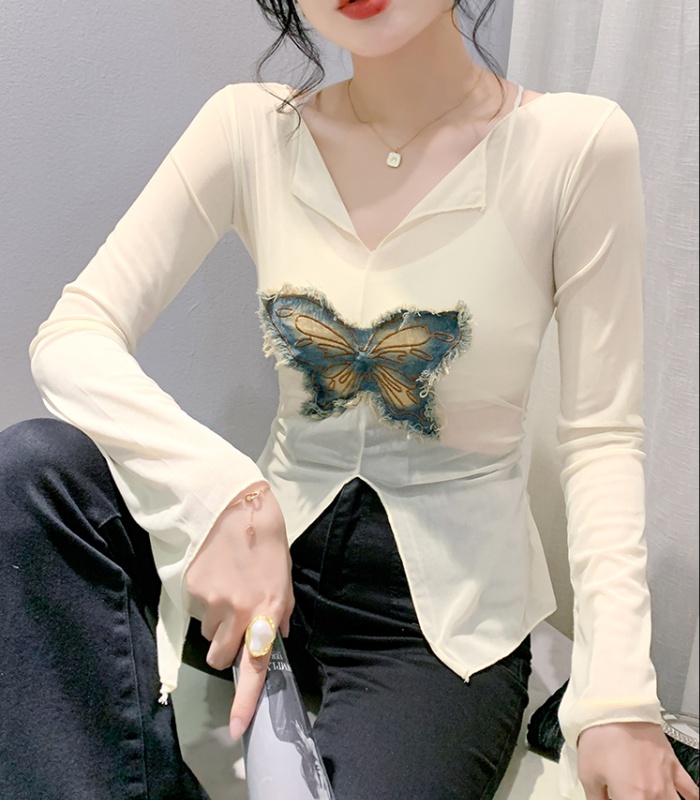 Bow gauze sexy bottoming shirt autumn fashion small shirt