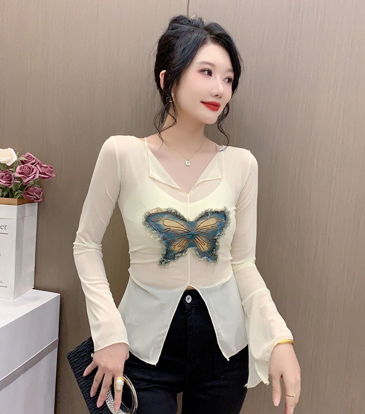 Bow gauze sexy bottoming shirt autumn fashion small shirt