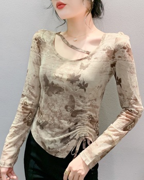 Printing slim tops drawstring irregular small shirt