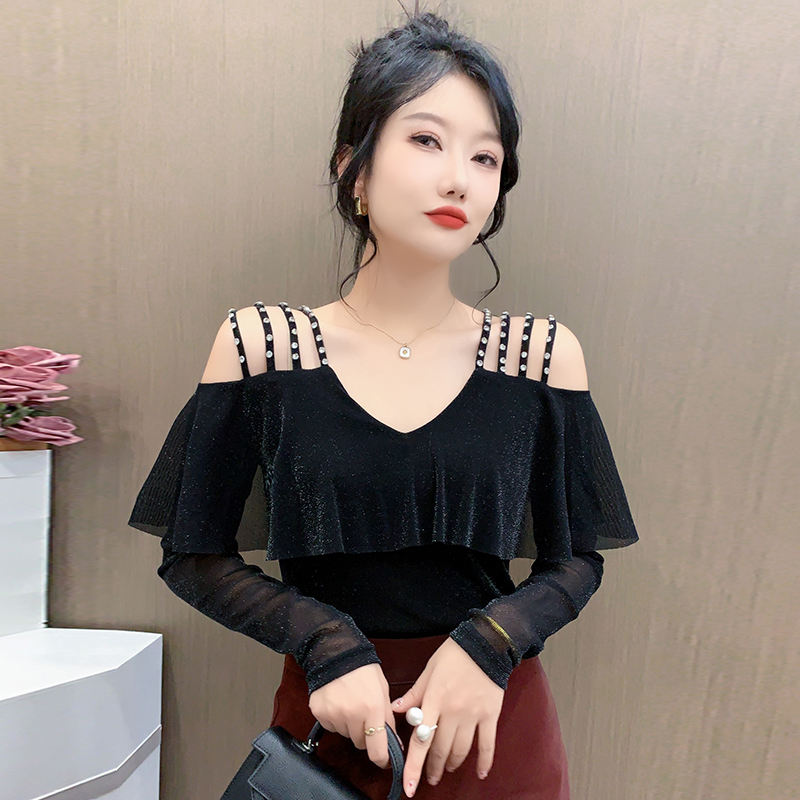 Slim unique tops strapless rhinestone bottoming shirt