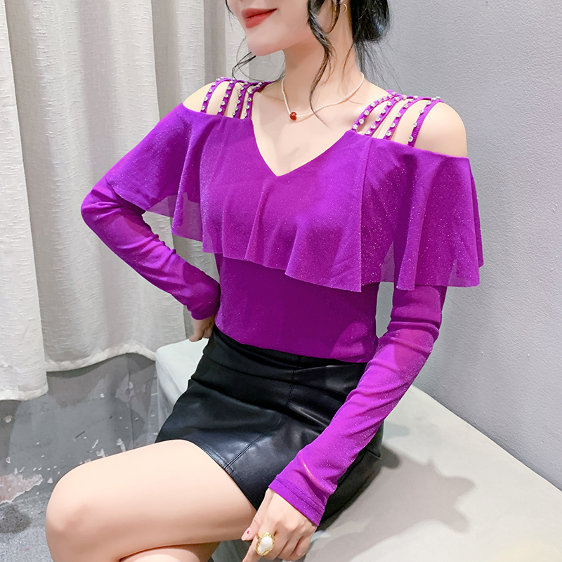 Slim unique tops strapless rhinestone bottoming shirt