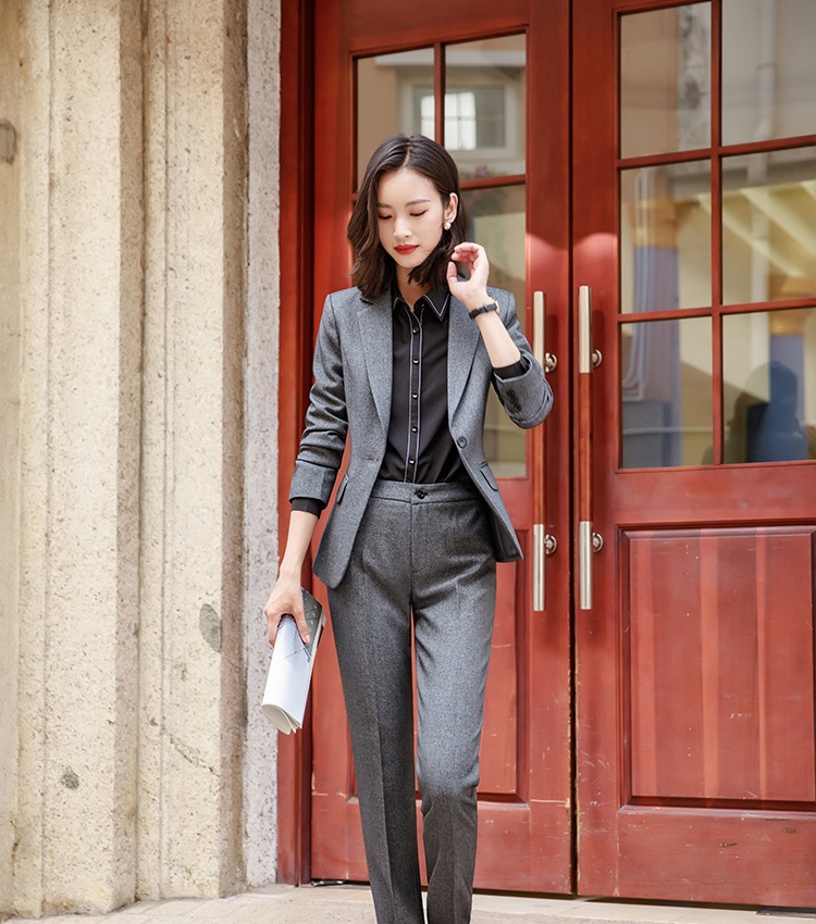 Korean style overalls coat profession suit pants 2pcs set