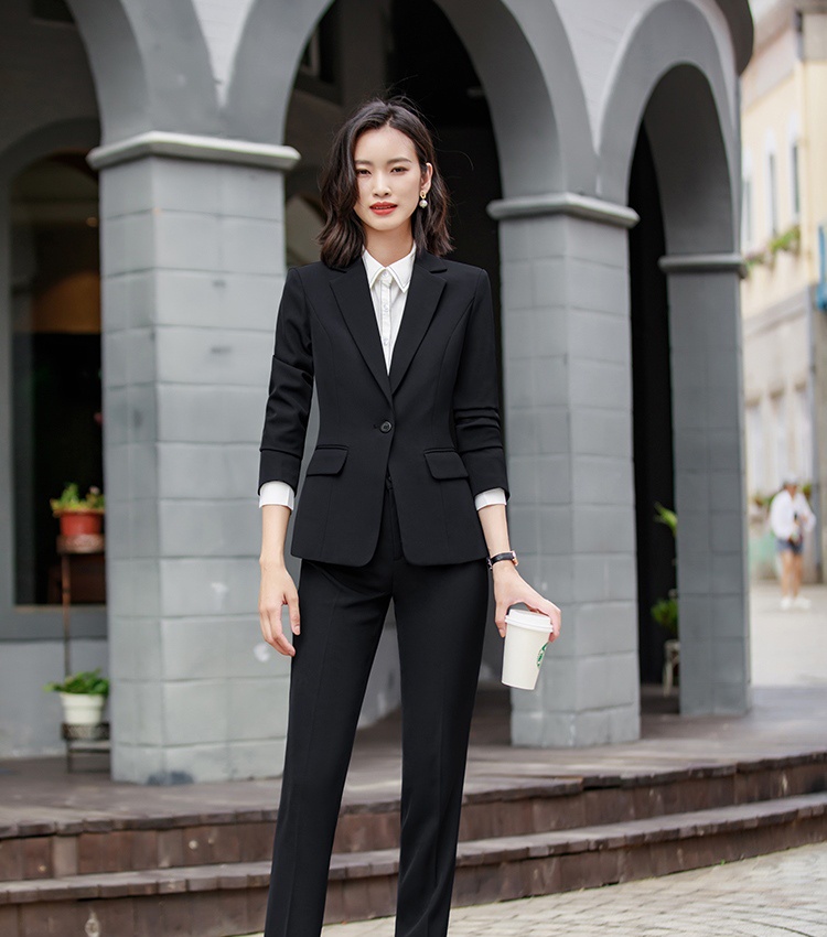 Korean style overalls coat profession suit pants 2pcs set