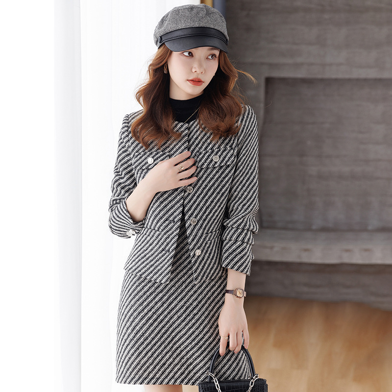 Long sleeve coat overalls skirt 2pcs set for women