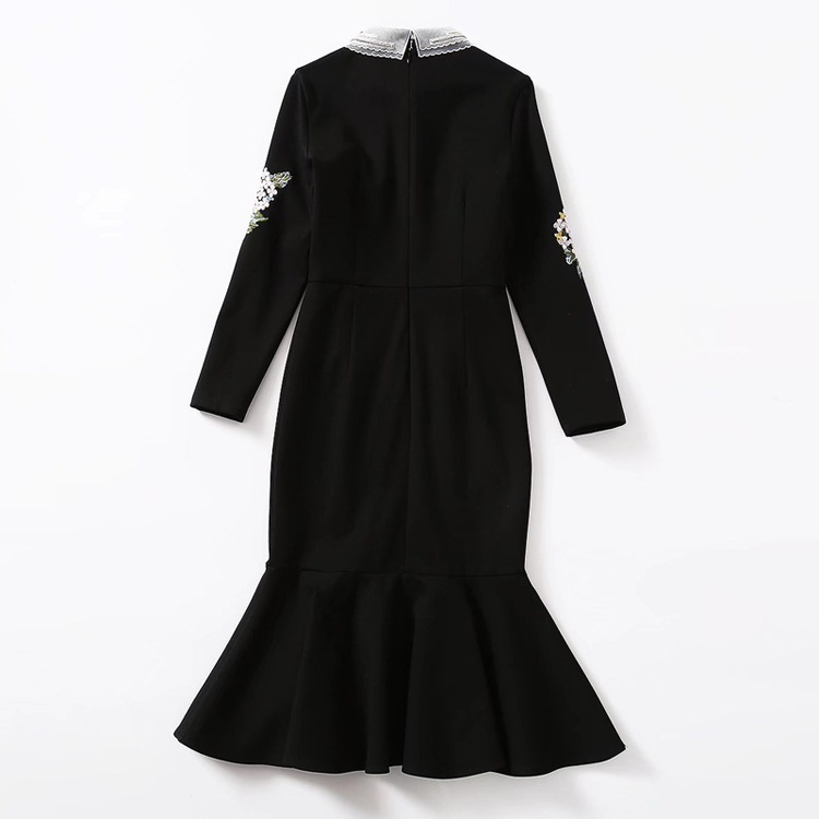 Black European style long sleeve dress for women