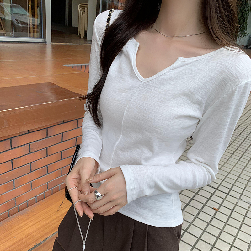 Autumn bottoming T-shirt V-neck shirts for women