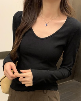 Wood ear screw thread T-shirt slim tops for women