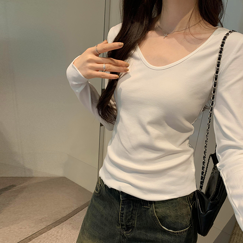 Wood ear screw thread T-shirt slim tops for women