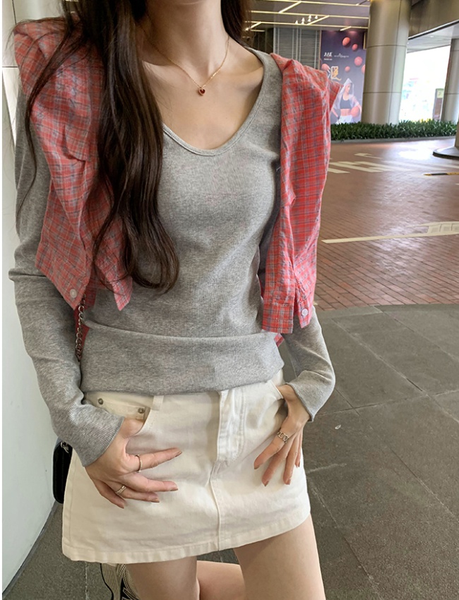 Wood ear screw thread T-shirt slim tops for women