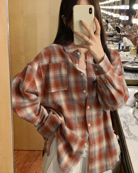 Japanese style plaid temperament tops red commuting shirt