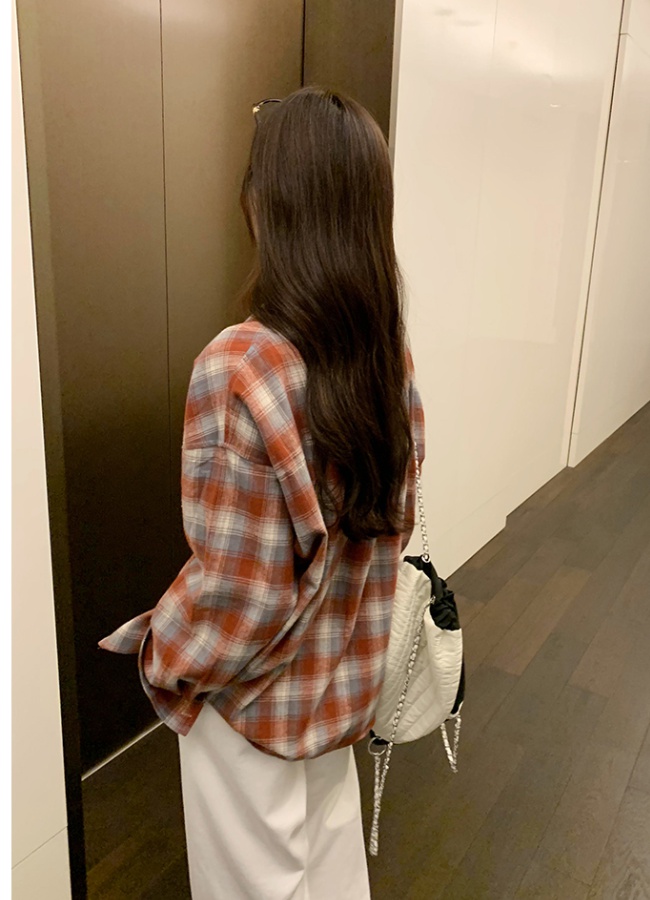 Japanese style plaid temperament tops red commuting shirt