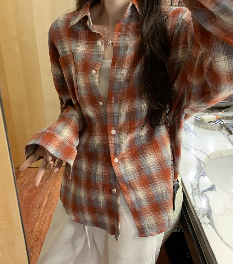 Japanese style plaid temperament tops red commuting shirt