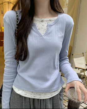 Tender Korean style chouzhe T-shirt V-neck autumn tops