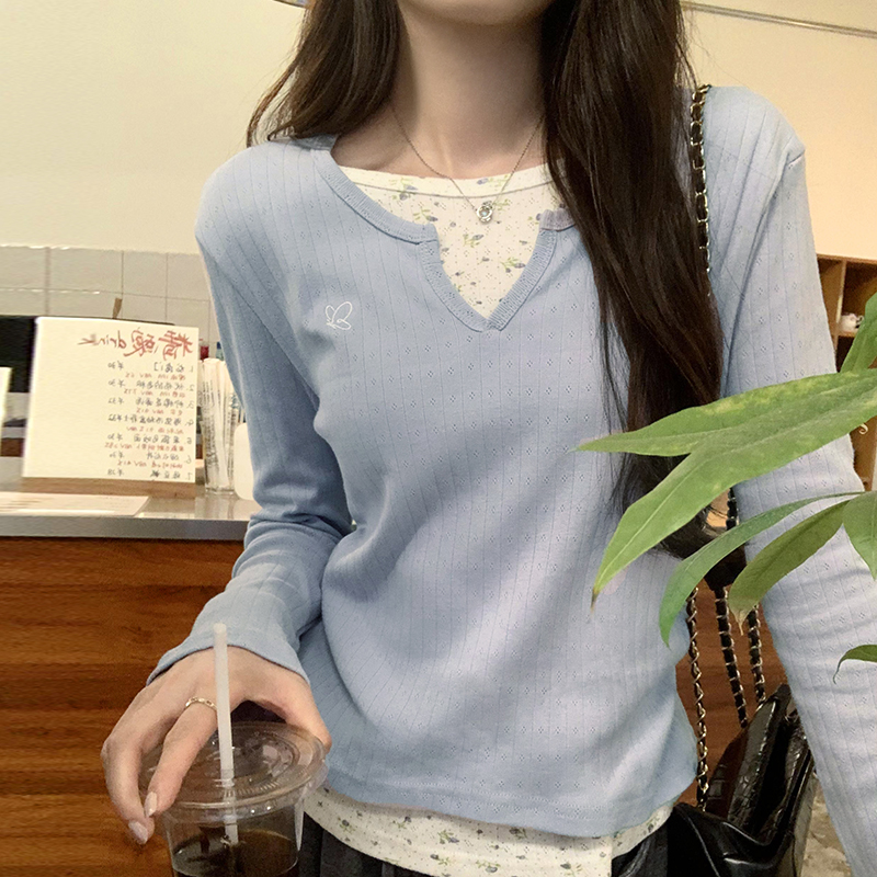 Tender Korean style chouzhe T-shirt V-neck autumn tops