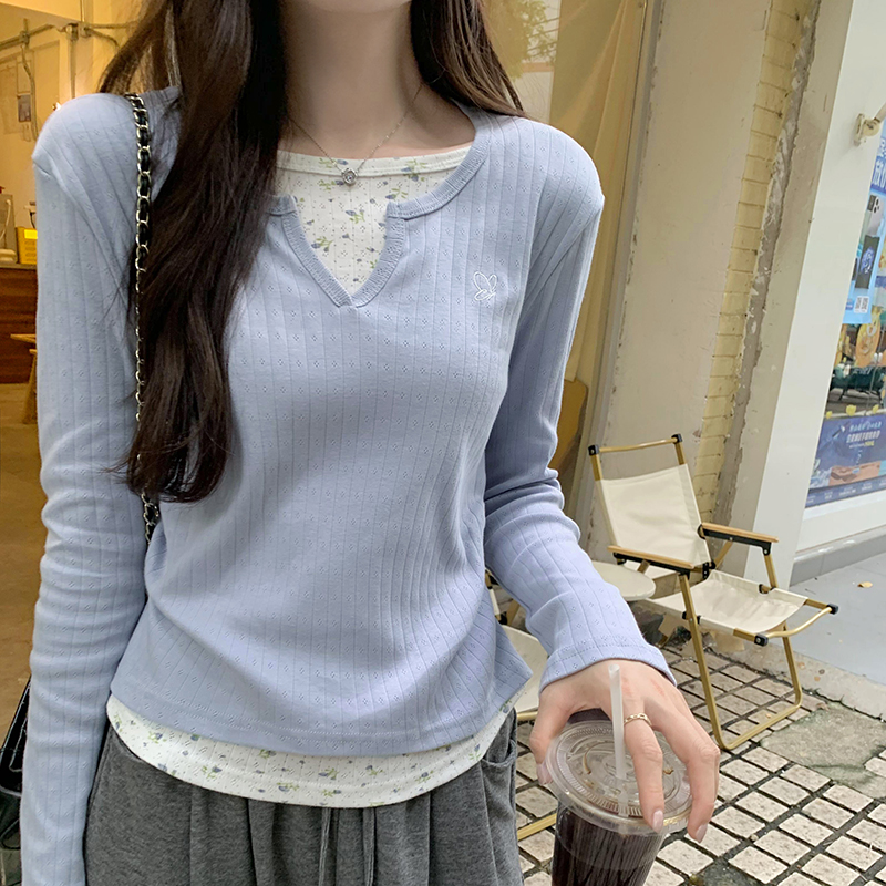 Tender Korean style chouzhe T-shirt V-neck autumn tops