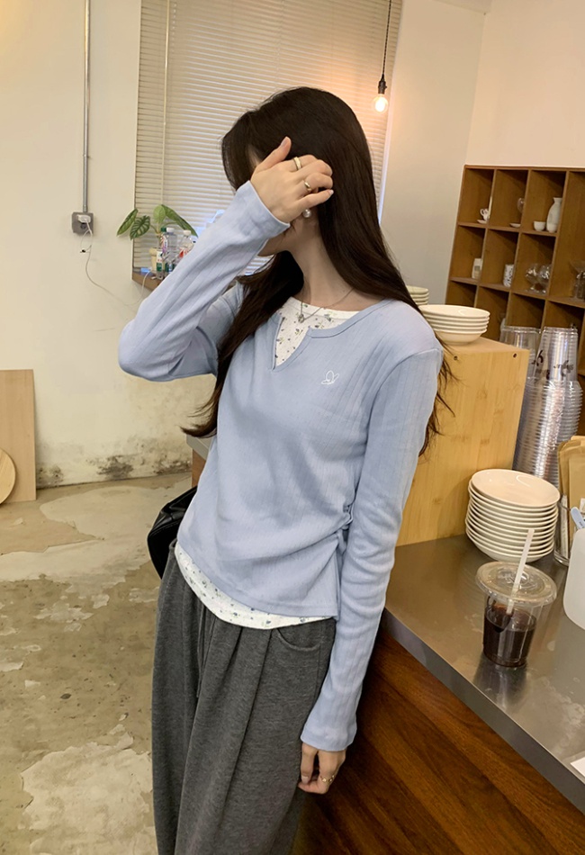 Tender Korean style chouzhe T-shirt V-neck autumn tops