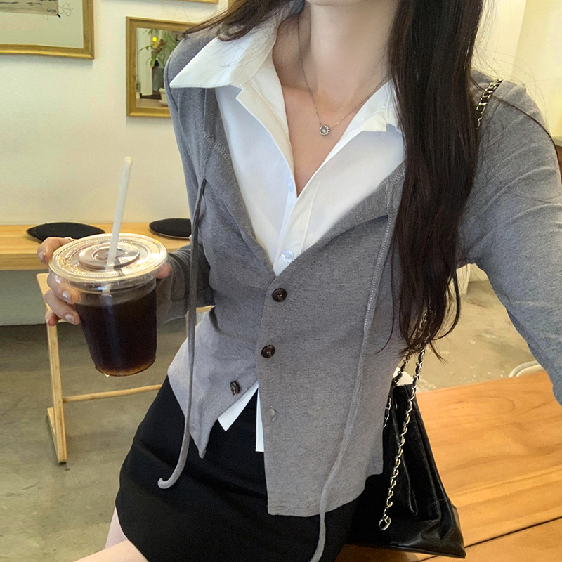 Long sleeve cardigan Korean style T-shirt for women