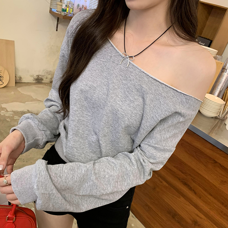 Round neck tops horizontal collar hoodie for women