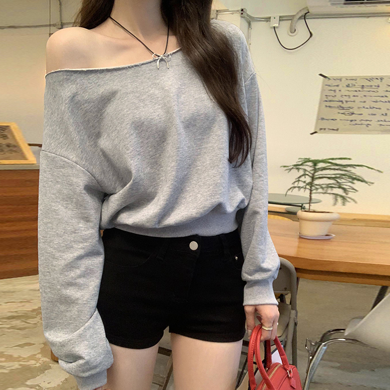 Round neck tops horizontal collar hoodie for women