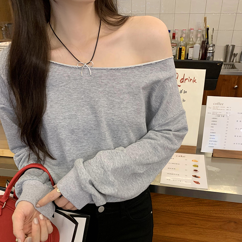 Round neck tops horizontal collar hoodie for women