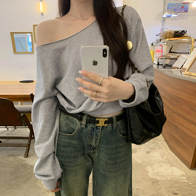 Round neck tops horizontal collar hoodie for women