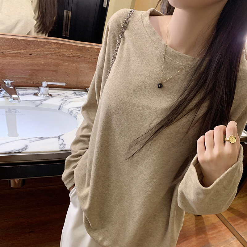 Sueding spring and autumn loose tops lazy cozy T-shirt for women