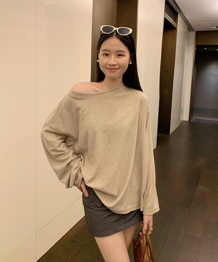 Sueding spring and autumn loose tops lazy cozy T-shirt for women