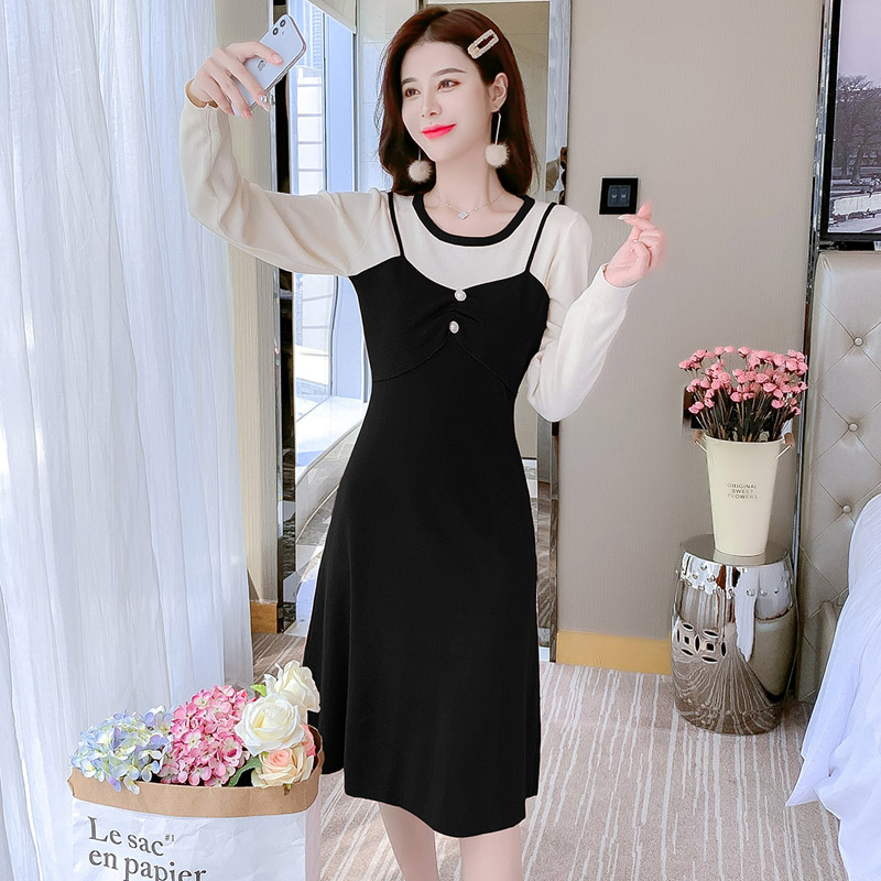 Strap Pseudo-two dress refreshing Korean style sweater