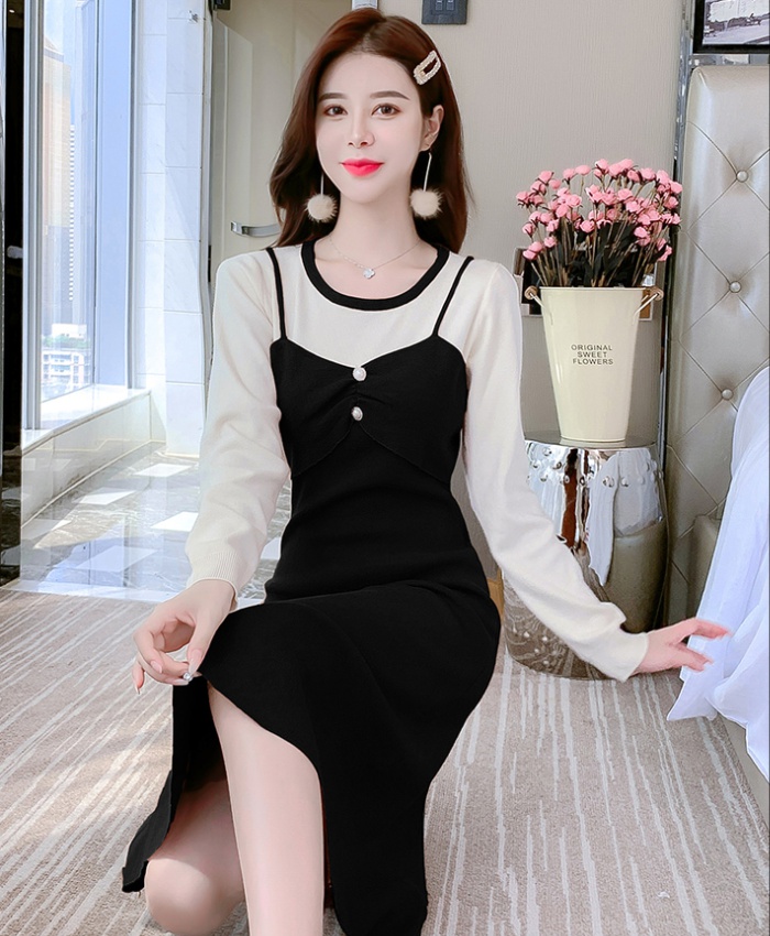 Strap Pseudo-two dress refreshing Korean style sweater