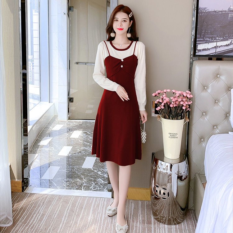 Strap Pseudo-two dress refreshing Korean style sweater