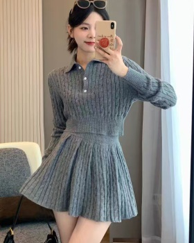 High waist knitted T-back autumn sweater a set for women