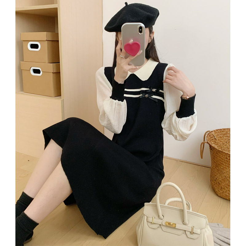 Doll collar autumn slim fashionable mixed colors dress