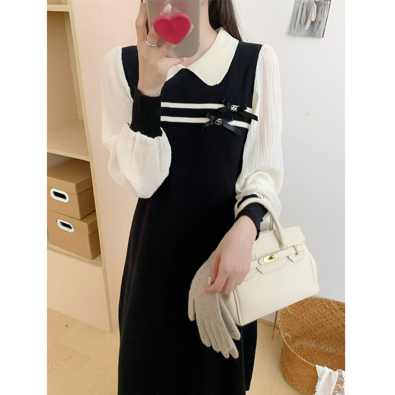 Doll collar autumn slim fashionable mixed colors dress