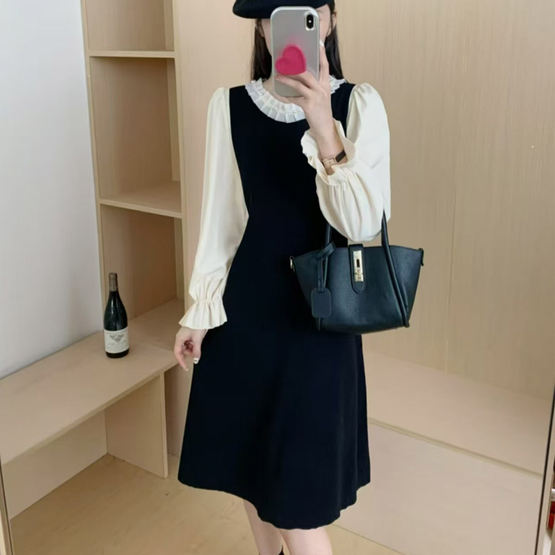 Autumn France style dress slim long dress for women