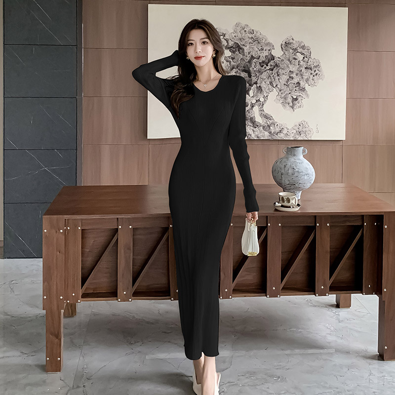 Sexy geometry slim long sleeve knitted dress