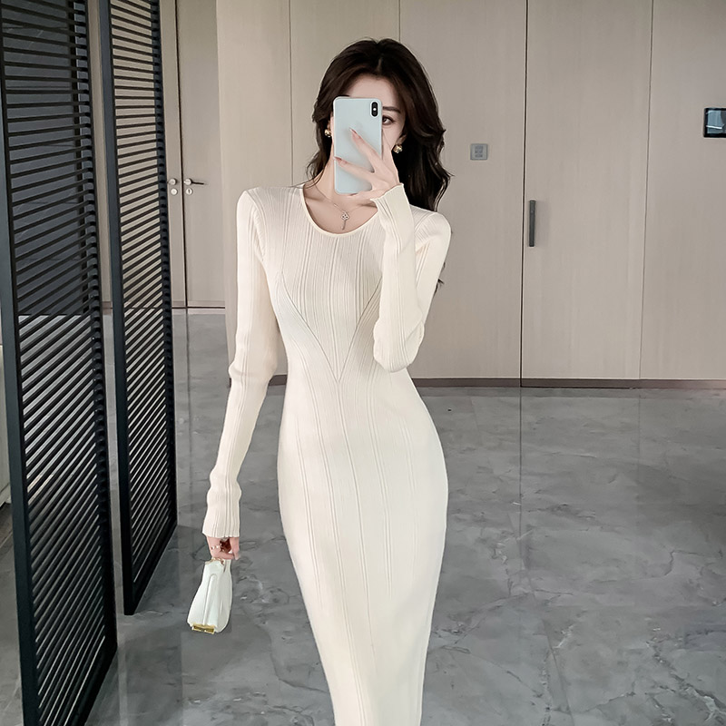 Sexy geometry slim long sleeve knitted dress