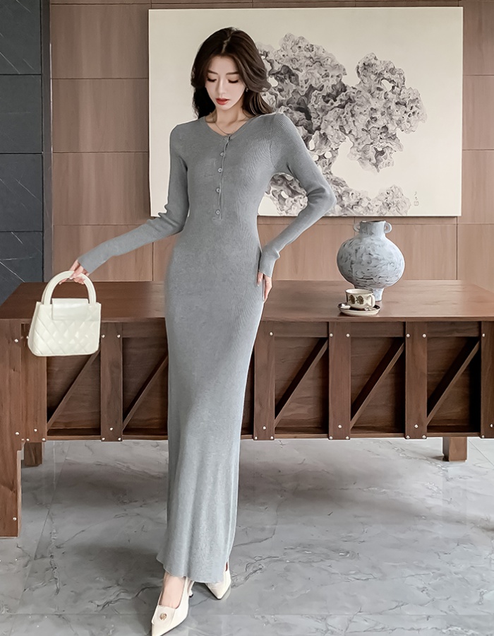 Long sleeve package hip knitted autumn and winter dress